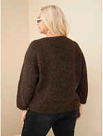 Dámský svetr Plus Size s výstřihem do V a širokým rukávem hnědý