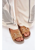 Klapki Damskie Na Platformie Ze Złotą Ozdobą I Brokatem Camel Morisela