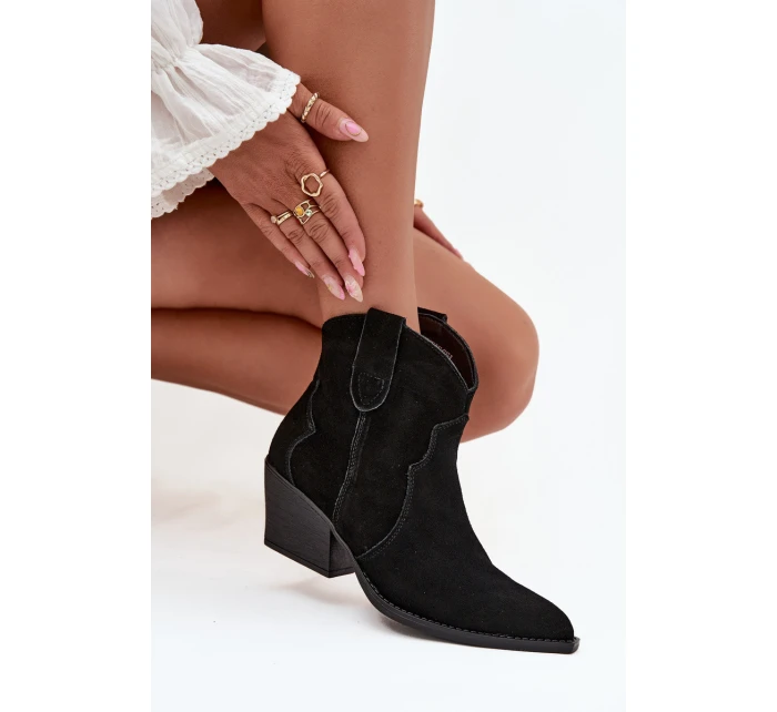 Nazouvací dámské kozačky z přírodního semiše černé model 21713735 - Boto