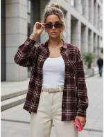 Dámska kockovaná košeľa s rozstrapkanými okrajmi bordová FashionStreet DY0484