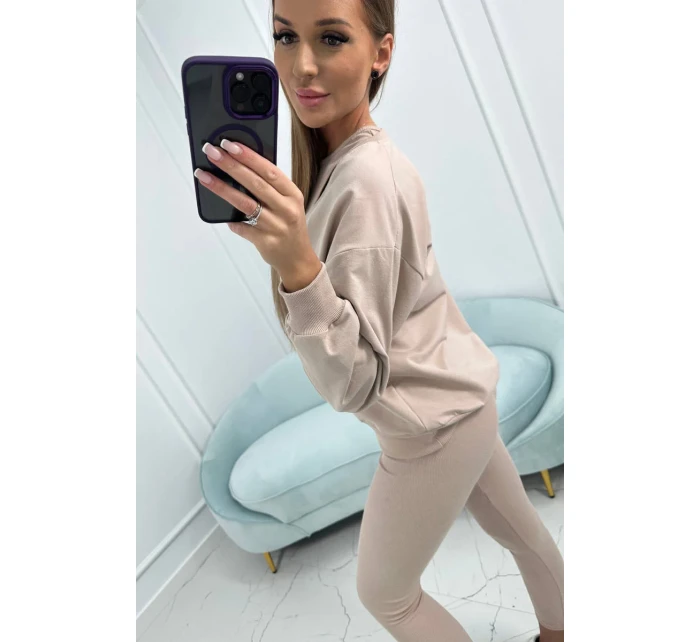 model 18753509 set halenka + top + legíny béžová - K-Fashion