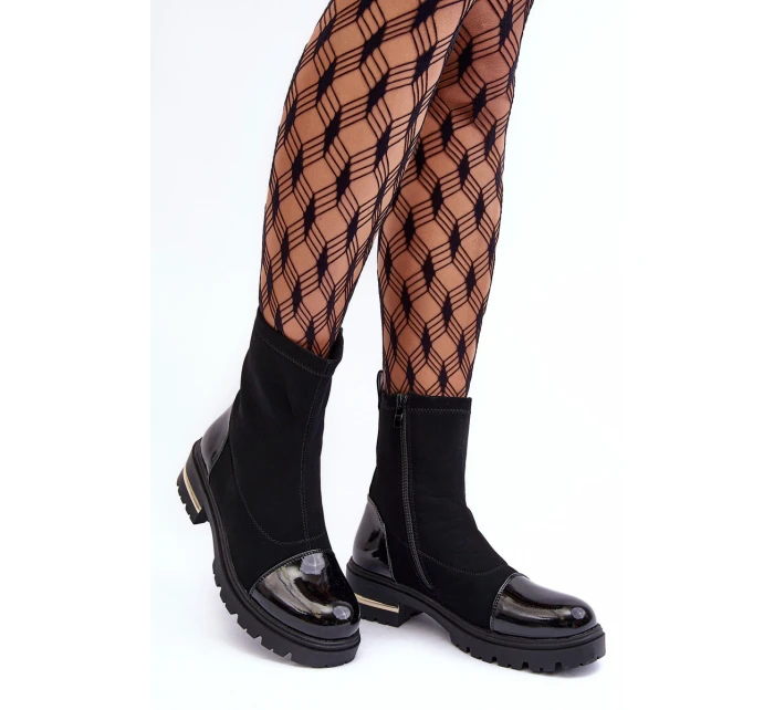 Kůže Klasické Botky Na Plochém Podpatku Černé model 21633814 - Boto Kůže Klasické Botky Na Plochém Podpatku Černé model 21633814 - Boto