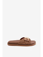 Dámské pantofle s zlatým sponou tmavě béžové model 22125586 - Boto