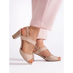 Originálne dámske zlaté sandále na širokom podpätku