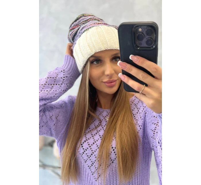 Dámska čiapka Feba K330 ecru+violet