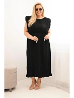 Dámské plus size viskózové plisované šaty s vázáním černá