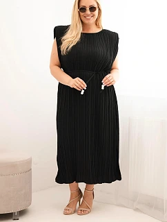 Dámské plus size viskózové plisované šaty s vázáním černá