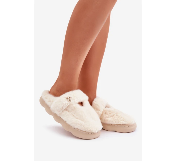 Hřejivé pantofle s broží světle béžové model 21681719 - Boto
