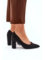 Dámske lodičky na podpätku z eko semišu Ellinoria - čierne Dámske lodičky na podpätku z eko semišu Ellinoria - čierne