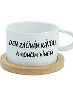 ZAČÍNAM DEŇ KÁVOU A KONČÍM VÍNOM - biely pohár na makrónky 200 ml