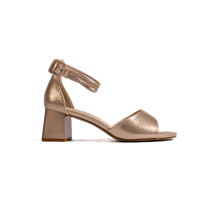 Luxusní dámské zlaté  sandály na širokém podpatku
