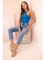 Dámská model 21217861 blůza s výřezem a ozdobnou sponou chabrová - K-Fashion