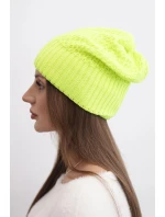 Dámska zimná vlnená čiapka s dvojitým okrajom K426 neon yellow