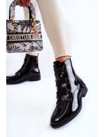 Lakierowane Ocieplane Botki Na Płaskim Obcasie Czarne Geira Lakierowane Ocieplane Botki Na Płaskim Obcasie Czarne Geira