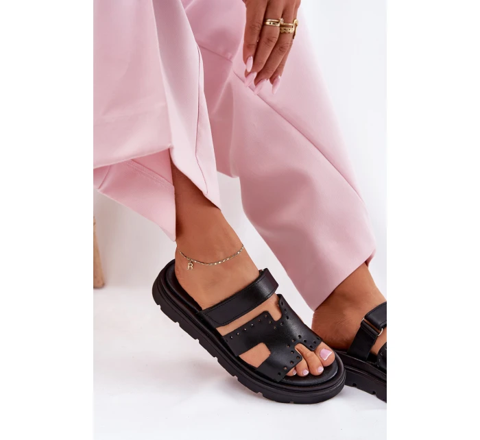 Klapki Damskie Z Naturalnej Skóry Na Platformie Zazoo 40440 Czarne Klapki Damskie Z Naturalnej Skóry Na Platformie Zazoo 40440 Czarne