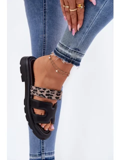 Kožené Dámské Sandály S Páskem Leopard model 21697781 Černé - VINCEZA