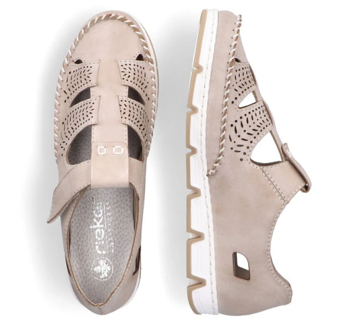 Rieker W RKR651 béžové kožené poltopánky s háčikom a pútkom Rieker W RKR651 béžové kožené poltopánky s háčikom a pútkom