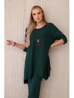 Súprava blúzka + nohavice s príveskom tmavozelená