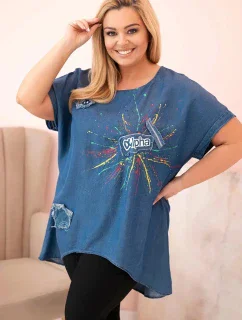 Dámská halenka Plus Size s nášivkami džínovina