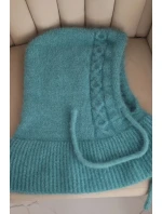 Dámska čiapka s kapucňou, šnurovaním a pleteným vzorom, mentolová Dámska čiapka s kapucňou, šnurovaním a pleteným vzorom, mentolová