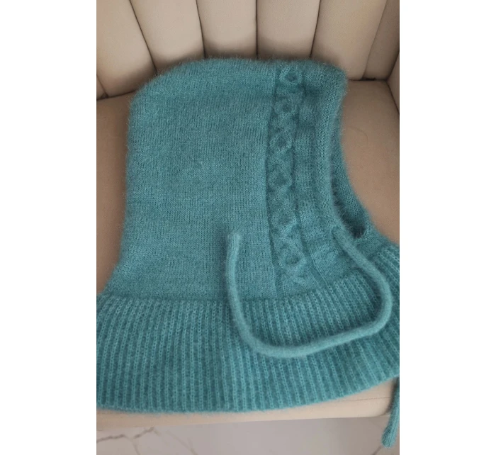 Dámska čiapka s kapucňou, šnurovaním a pleteným vzorom, mentolová Dámska čiapka s kapucňou, šnurovaním a pleteným vzorom, mentolová