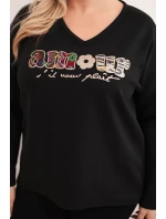 Dámská mikina Plus Size s nápisem a výstřihem do V černá