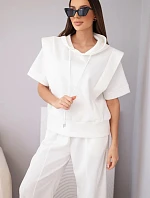 Dámska mikina s kapucňou a voľné nohavice so šnúrkou na stiahnutie butter ecru