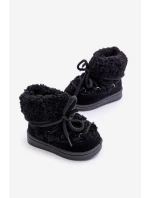 Ciepłe Botki Śniegowce Dziecięce Wiązane Czarne Asija Ciepłe Botki Śniegowce Dziecięce Wiązane Czarne Asija