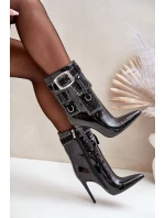 Zdobione Botki Z Lakierowanej Eko Skóry Na Szpilce Czarne Senorith