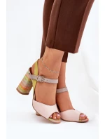 Kožené elegantní sandály na podpatku model 21690027 Multikolor - Laura Messi