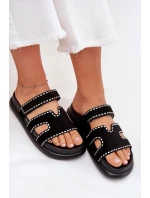 Klapki Damskie Ze Zdobieniem Na Platformie Czarne Delyna Klapki Damskie Ze Zdobieniem Na Platformie Czarne Delyna