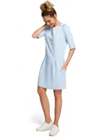 M422 Šaty so spadnutým pásom a mašľou - svetlo modré