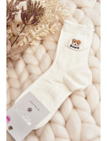 Vzorované dámske ponožky s medvedíkom, biele