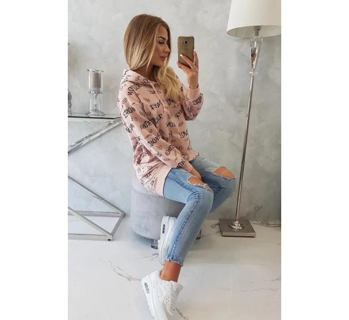 Mikina s nápisy tmavě pudrově růžová