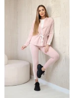 Dámská bavlněná souprava s proužky a stahovacími lemy pudrově růžová Dámská bavlněná souprava s proužky a stahovacími lemy pudrově růžová