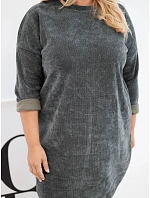 Dámské šaty Plus Size manšestrové s volným střihem khaki