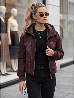 Dámska prešívaná prechodná bunda s kapucňou, bordová, FashionStreet TY6094 Dámska prešívaná prechodná bunda s kapucňou, bordová, FashionStreet TY6094