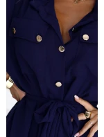 model 21208909 Midi košilka se zlatými knoflíky a vázáním ZELENÁ - numoco basic