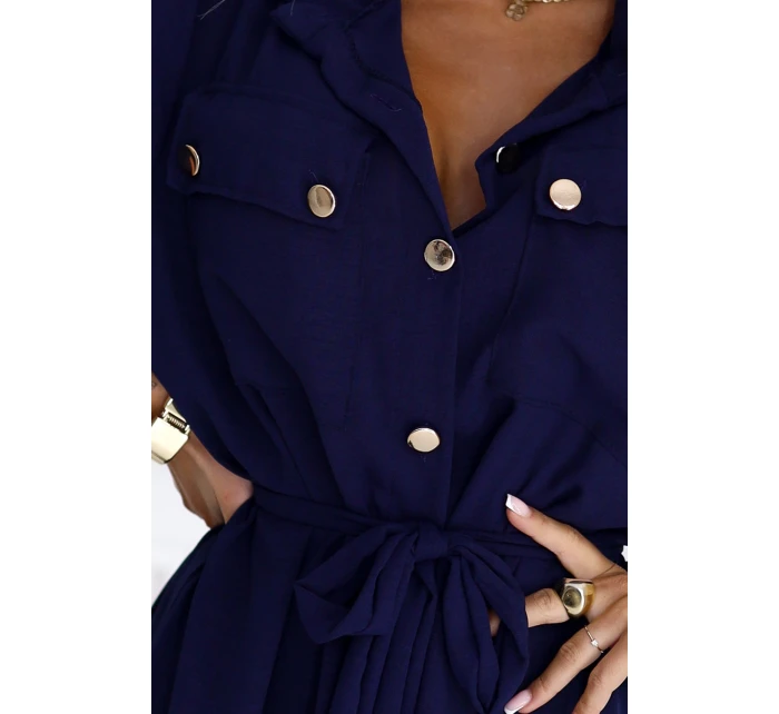 model 21208909 Midi košilka se zlatými knoflíky a vázáním ZELENÁ - numoco basic