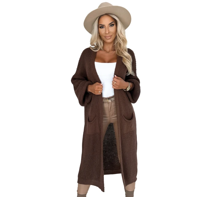 627-2 Cardigan - dlhý kardigán s vreckami - čokoládový 627-2 Cardigan - dlhý kardigán s vreckami - čokoládový