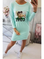 Šaty s potlačou Love v mätovej farbe Šaty s potlačou Love v mätovej farbe