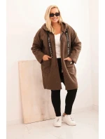 Dámska bunda Plus Size s kapucňou a vreckami camel