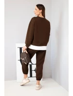 Dámský komplet s mikinou a tepláky hnědý model 21808621 - K-Fashion Dámský komplet s mikinou a tepláky hnědý model 21808621 - K-Fashion