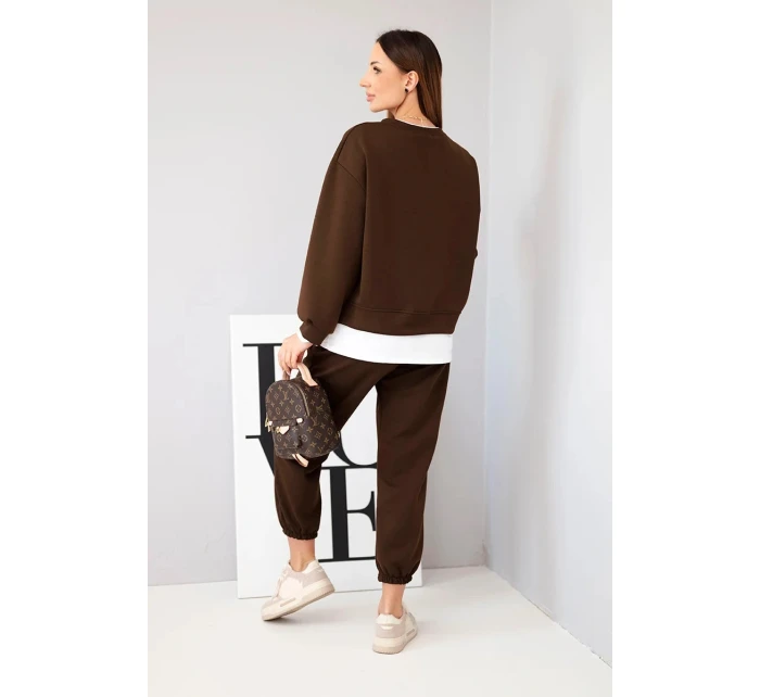 Dámský komplet s mikinou a tepláky hnědý model 21808621 - K-Fashion Dámský komplet s mikinou a tepláky hnědý model 21808621 - K-Fashion