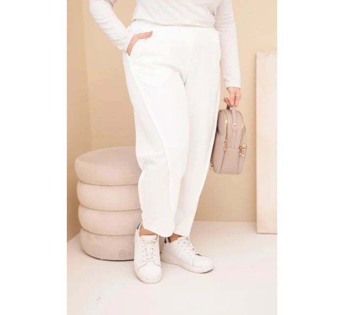 Dámske bavlnené Plus veľkosť s vysokým pásom voľné nohavice Ecru Dámske bavlnené Plus veľkosť s vysokým pásom voľné nohavice Ecru