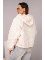 Dámská prošívaná bunda s kapucí a ozdobným květinovým model 21998360 béžová - K-Fashion