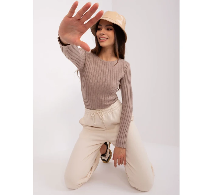 Sweter PM SW model 18909266 ciemny bezowy - FPrice Sweter PM SW model 18909266 ciemny bezowy - FPrice