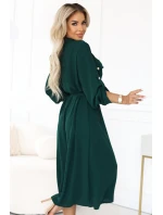 model 21402432 Midi košilka se zlatými knoflíky a vázáním zelená - numoco basic model 21402432 Midi košilka se zlatými knoflíky a vázáním zelená - numoco basic