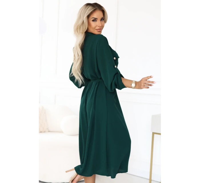 model 21402432 Midi košilka se zlatými knoflíky a vázáním zelená - numoco basic model 21402432 Midi košilka se zlatými knoflíky a vázáním zelená - numoco basic