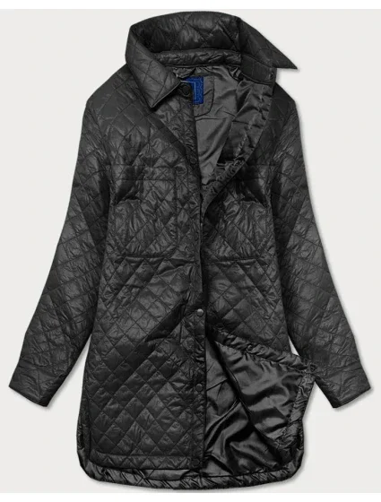 Tenká čierna dámska bunda s golierom (JIN225)